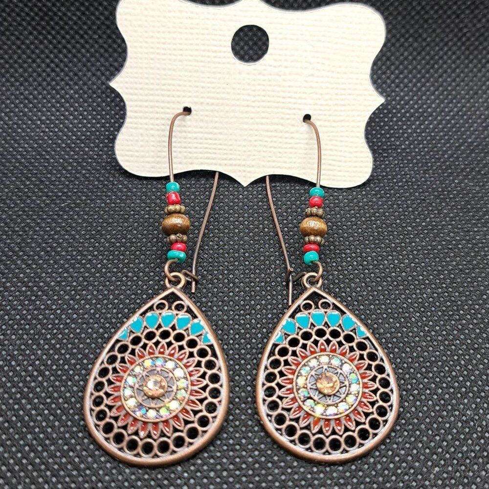 Copper Tribal Boho Teardrop Earrings- NWOT
